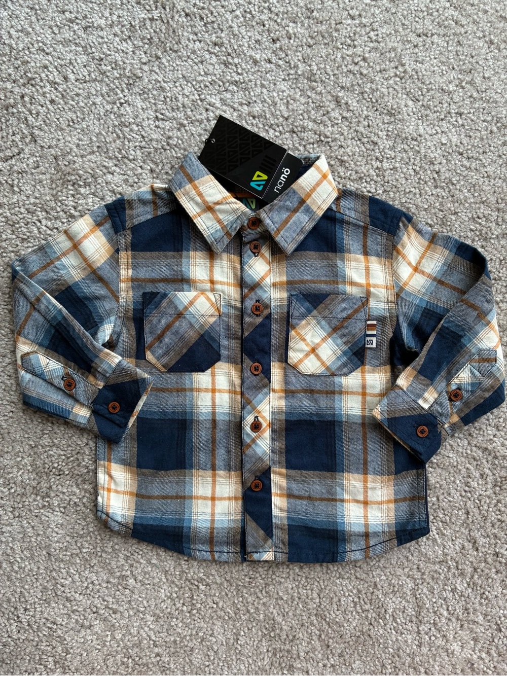 Nano Navy, Tan & Cream Plaid Button-Down Shirt